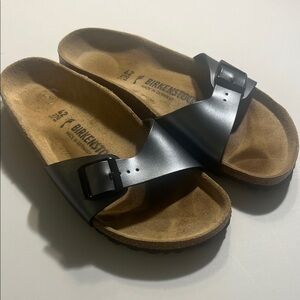 Birkenstock Women's Black Sandals with Brown Footbed